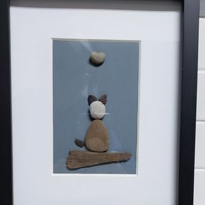 Handcrafted Stone and seaglass art, cat, new